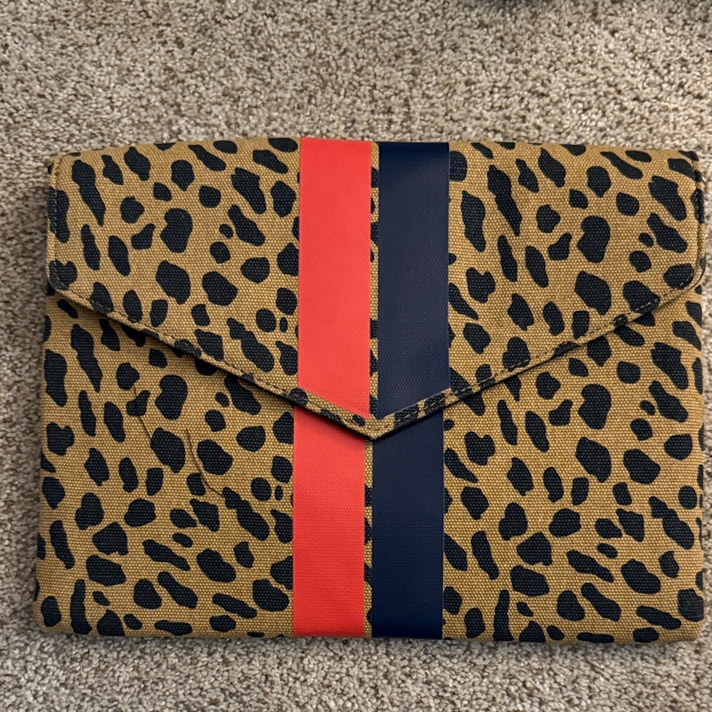Leopard Print Clutch with Red and Black Stripes